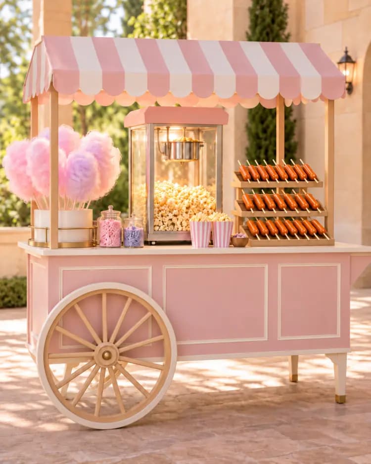 Carritos de Pop Corn, algodón de azúcar y hotdog para eventos