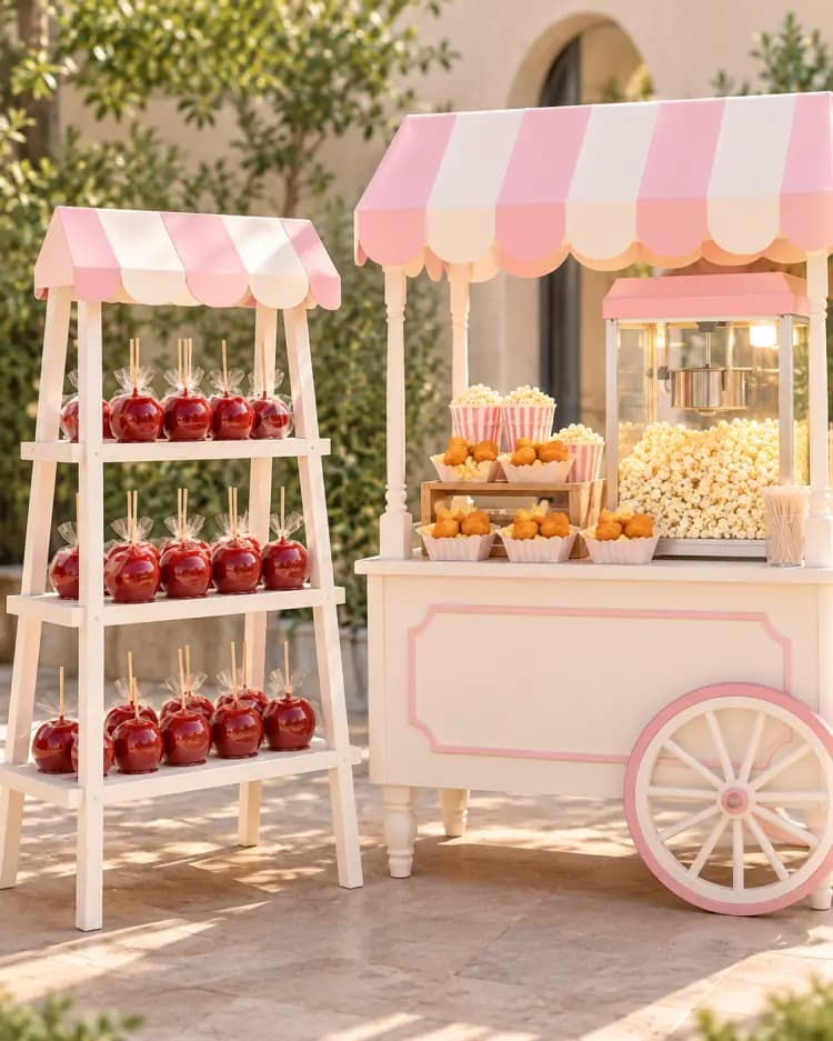 Carritos de Pop Corn, manzanas acarameladas y salchi nuggets para eventos
