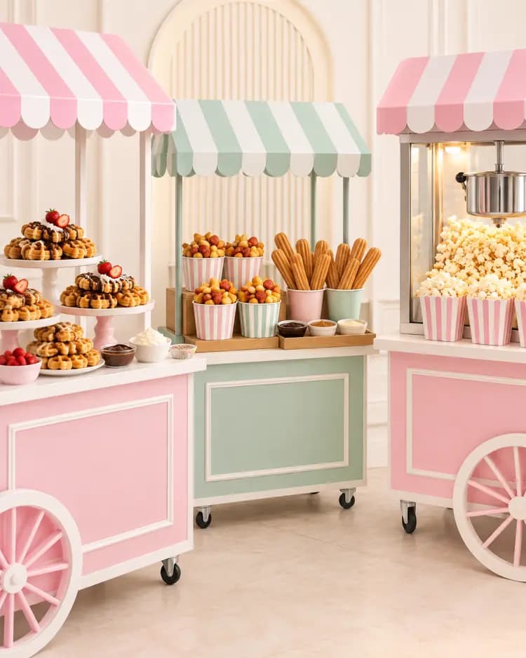 Carritos de waffles, salchipapas, churros y Pop Corn para eventos